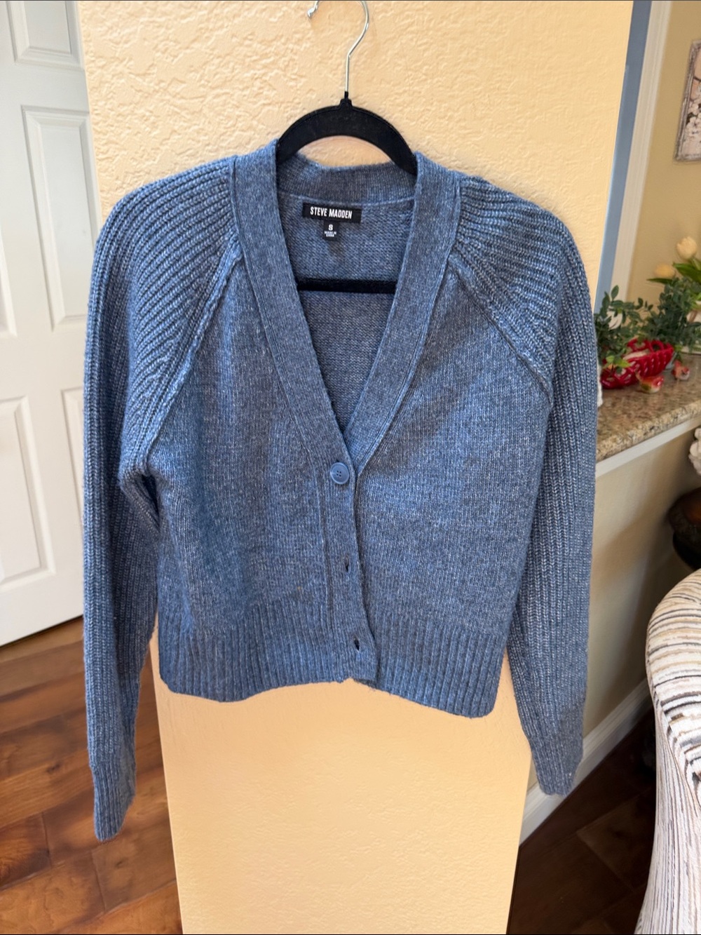 Steve Madden Heathered Blue Button-Up V-Neck Cardigan